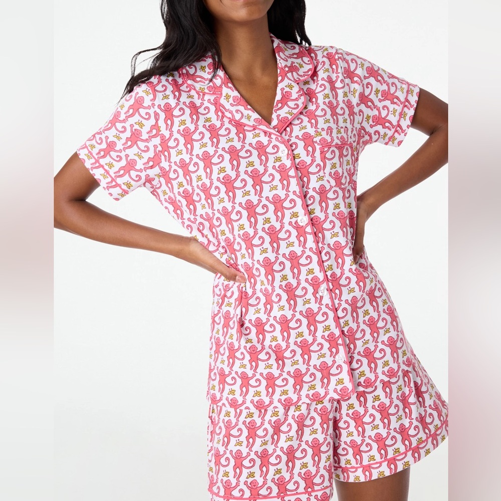 Roller Rabbit Pink Monkey Print Short Pajama Set